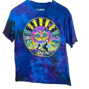 Liquid Blue Alice In Wonderland Shirt  Blue Tie Dye‎ Cheshire Cat Size Small